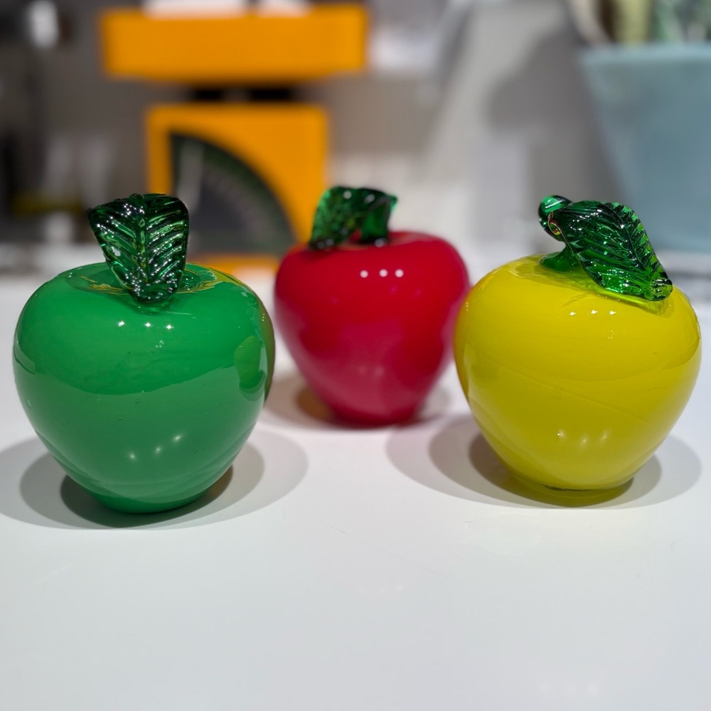 Murano-style hand-blown glass apple figurines